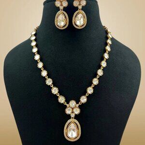 Premium Quality Golden Polish Moissanite Polki Necklace Set